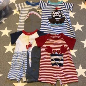 Lot of 4 mud pie baby boy summer rompers